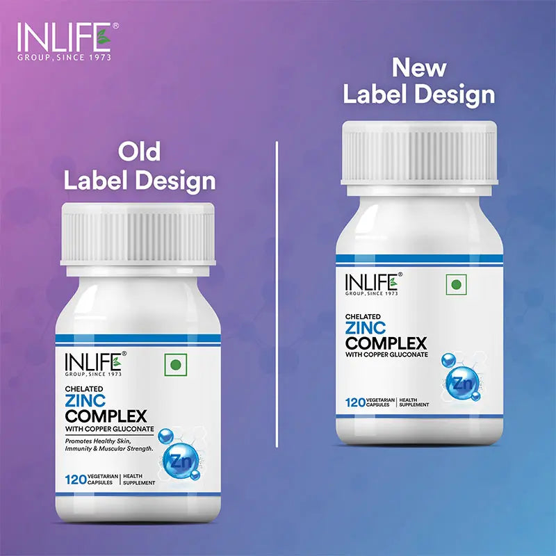 Inlife Zinc Supplements, Chelated Zinc Complex | Men & Women | 120 Veg. Capsules (met Koper Gluconate)