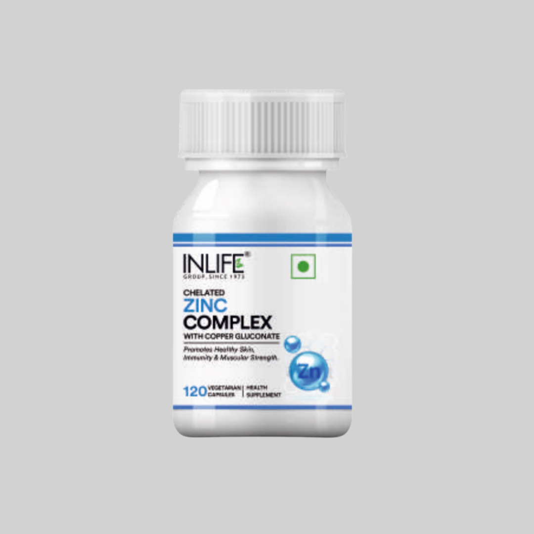 Inlife Zinc Supplements, Chelated Zinc Complex | Men & Women | 120 Veg. Capsules (met Koper Gluconate)